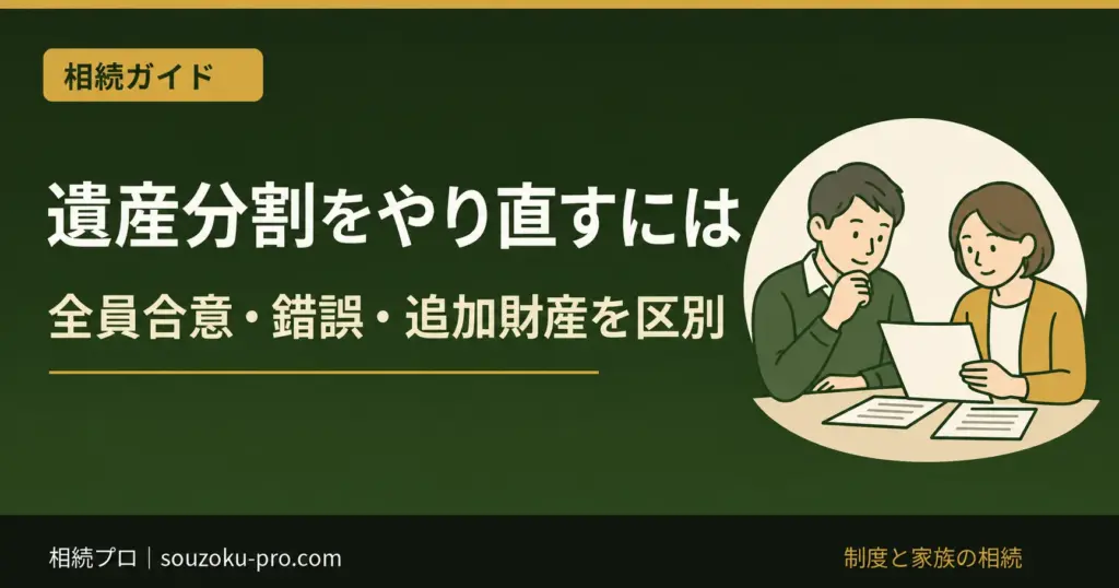 遺産分割をやり直すには。全員合意・錯誤・追加財産を区別