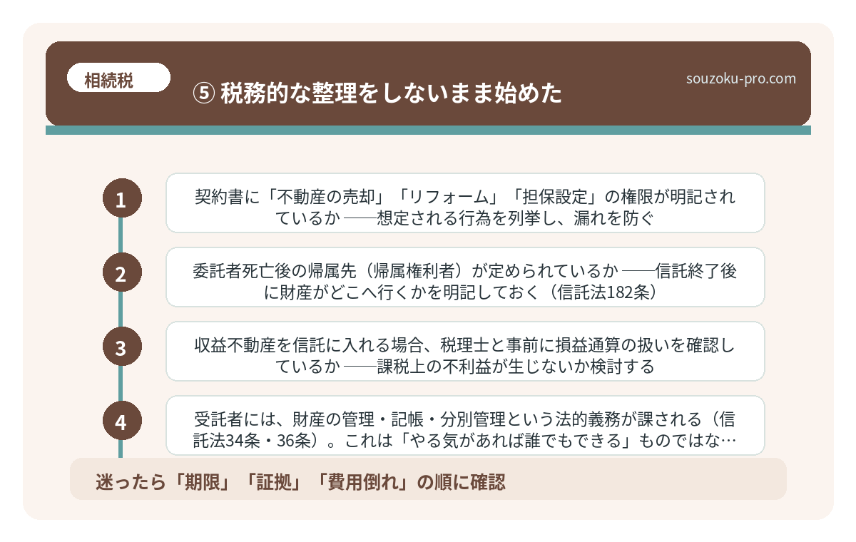 ⑤ 税務的な整理をしないまま始めた