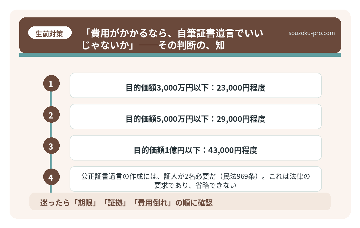 「費用がかかるなら、自筆証書遺言でいいじゃないか」──その判断の、知っておきたいリスク