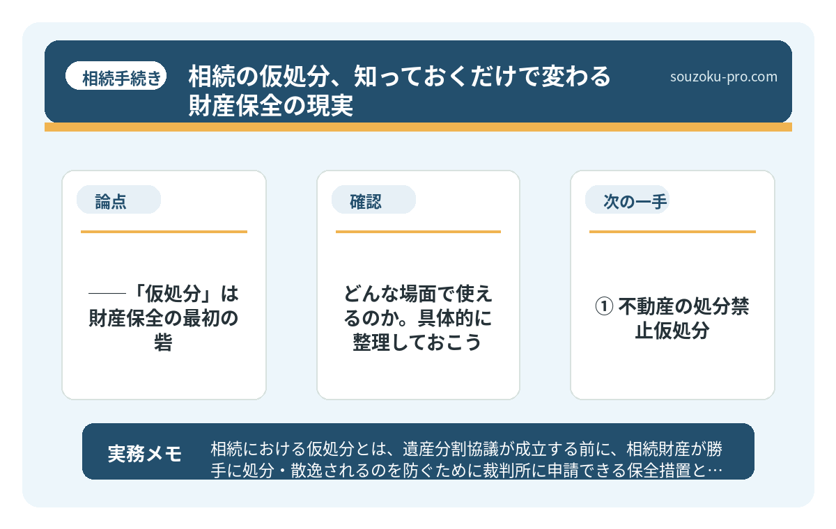 で、結論から言うと──「仮処分」は財産保全の最初の砦