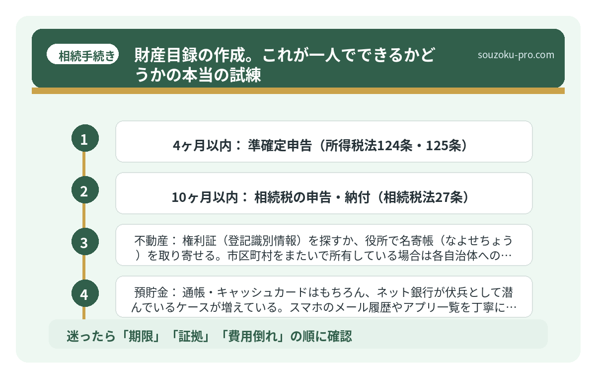 財産目録の作成。これが一人でできるかどうかの本当の試練