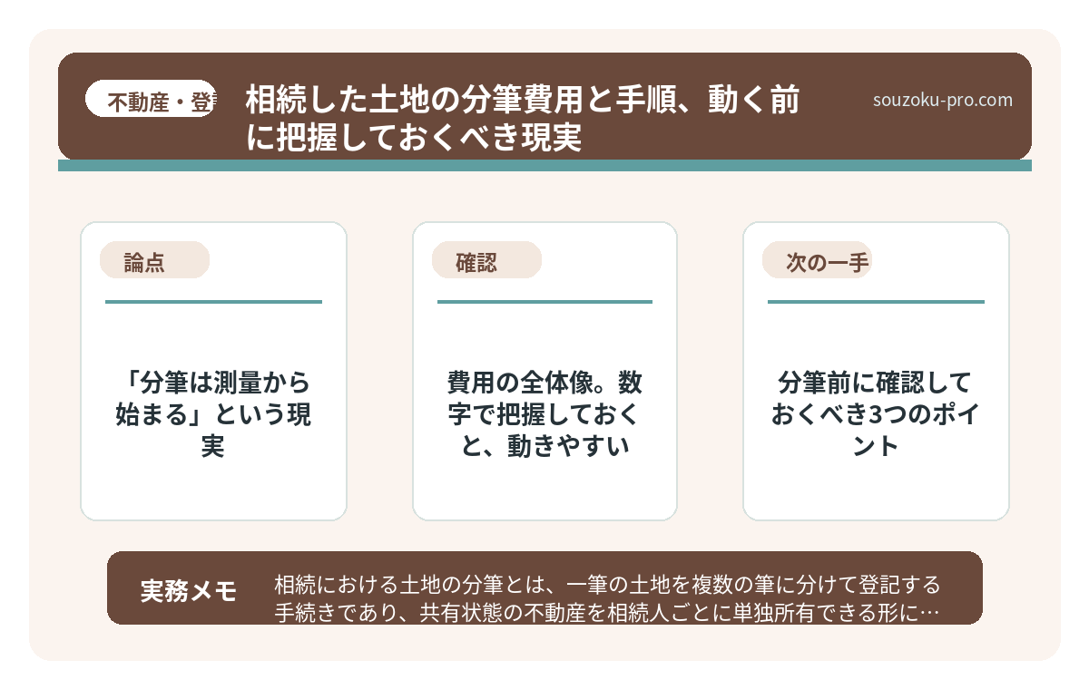 で、結論から言うと「分筆は測量から始まる」という現実