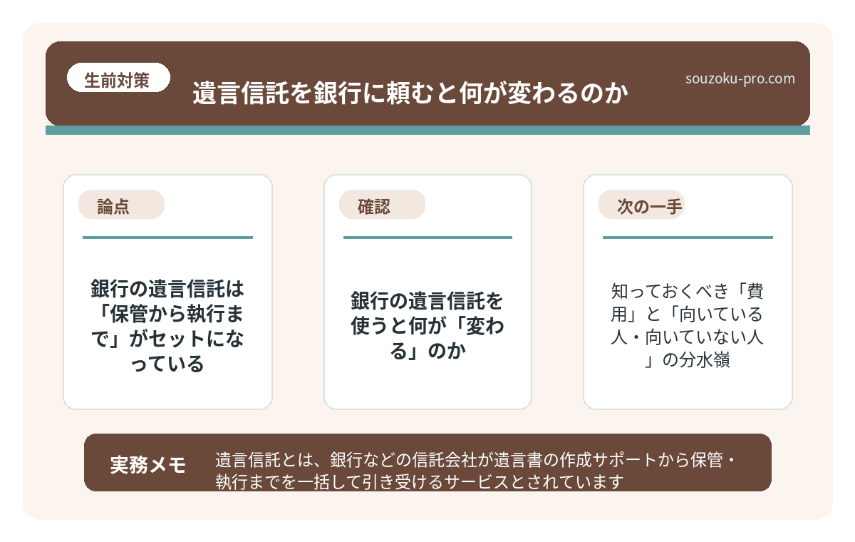 では、銀行の遺言信託を使うと何が「変わる」のか
