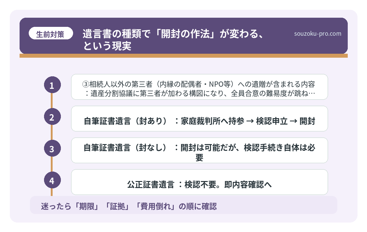 遺言書の種類で「開封の作法」が変わる、という現実