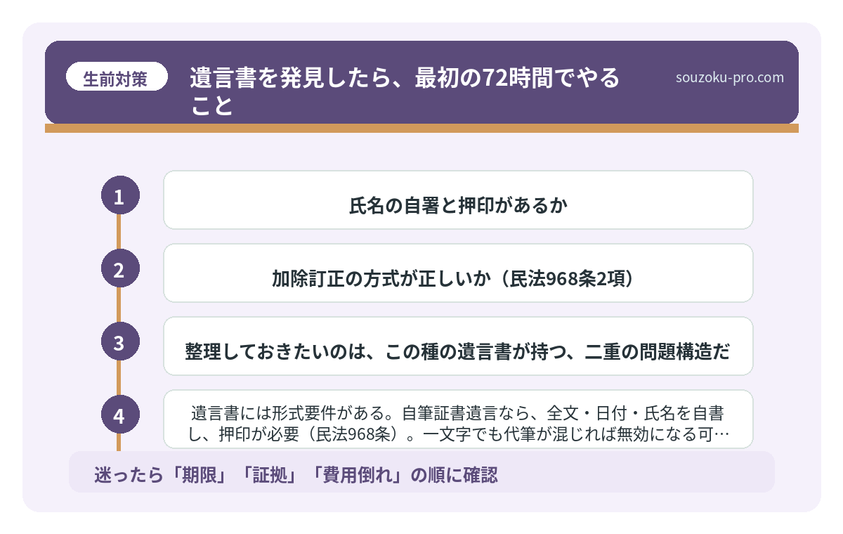遺言書を発見したら、最初の72時間でやること