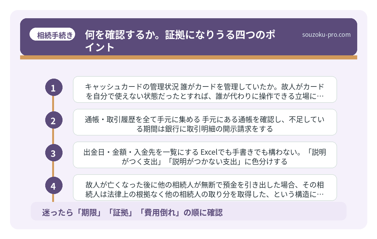 何を確認するか。証拠になりうる四つのポイント