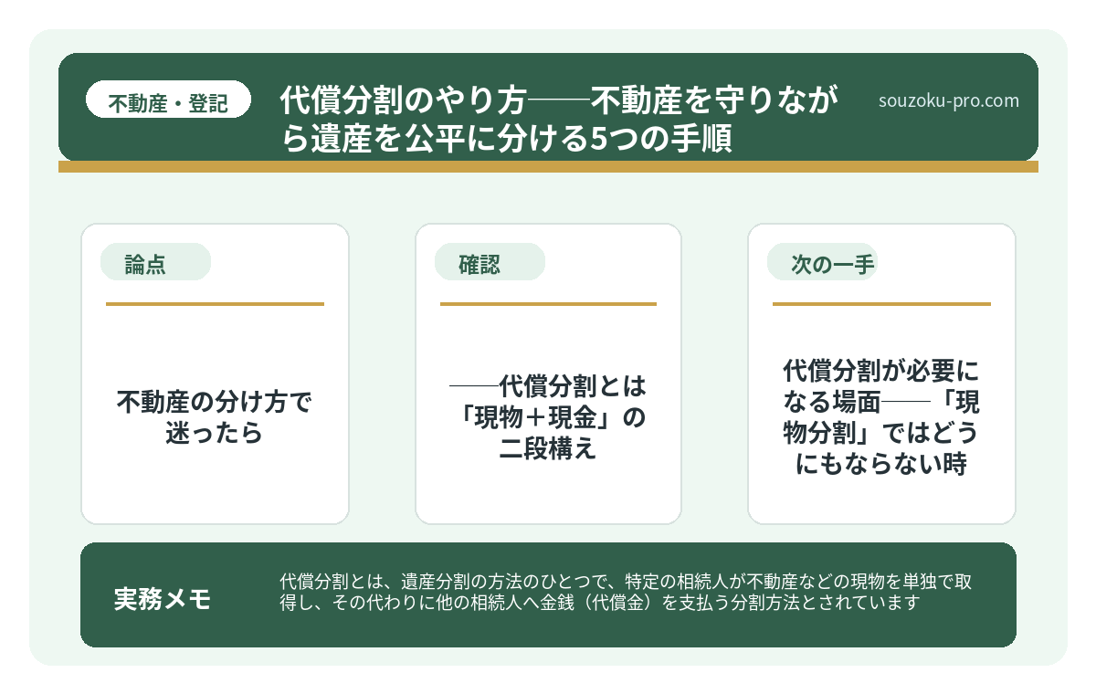 で、結論から言うと──代償分割とは「現物+現金」の二段構え