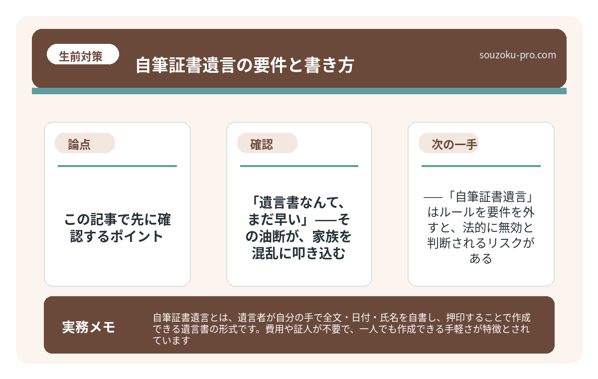 民法968条が要求する「4つの重要要件」——これを知らずに書くな。