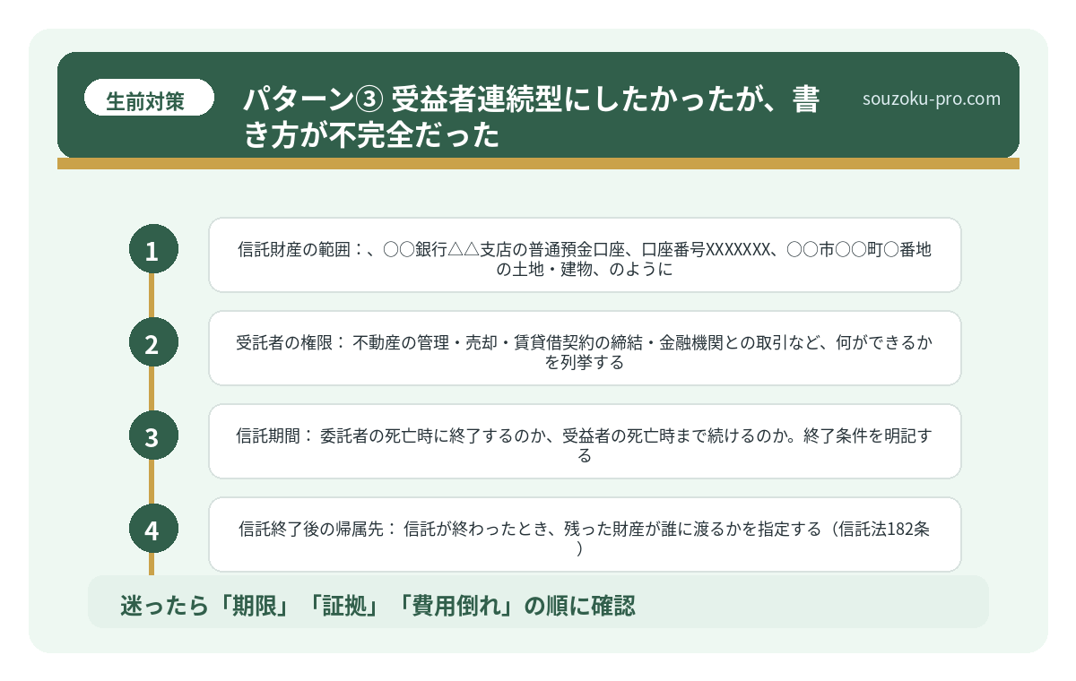 パターン③ 受益者連続型にしたかったが、書き方が不完全だった