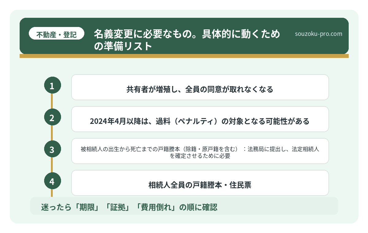 名義変更に必要なもの。具体的に動くための準備リスト
