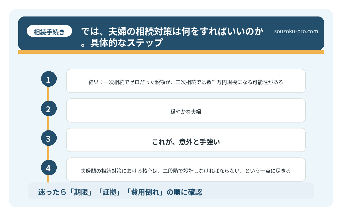では、夫婦の相続対策は何をすればいいのか。具体的なステップ