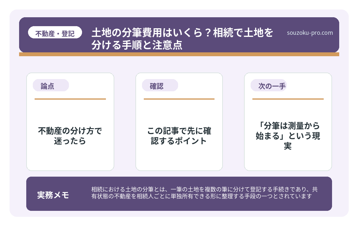 で、結論から言うと「分筆は測量から始まる」という現実