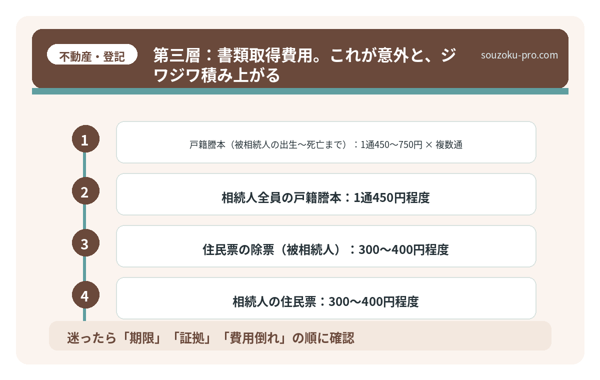 第三層:書類取得費用。これが意外と、ジワジワ積み上がる