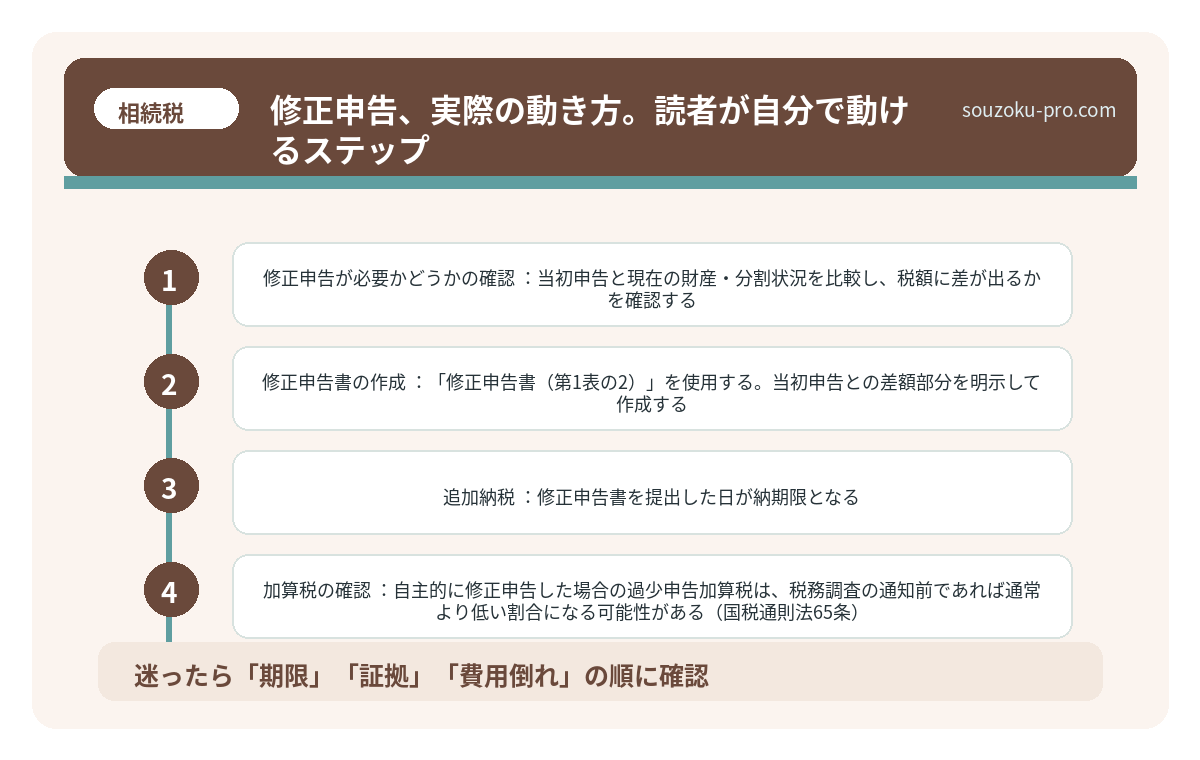 修正申告、実際の動き方。読者が自分で動けるステップ