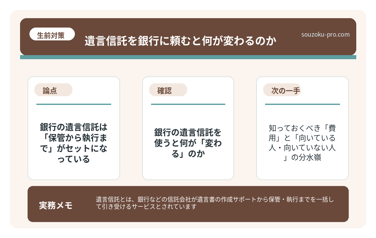 では、銀行の遺言信託を使うと何が「変わる」のか