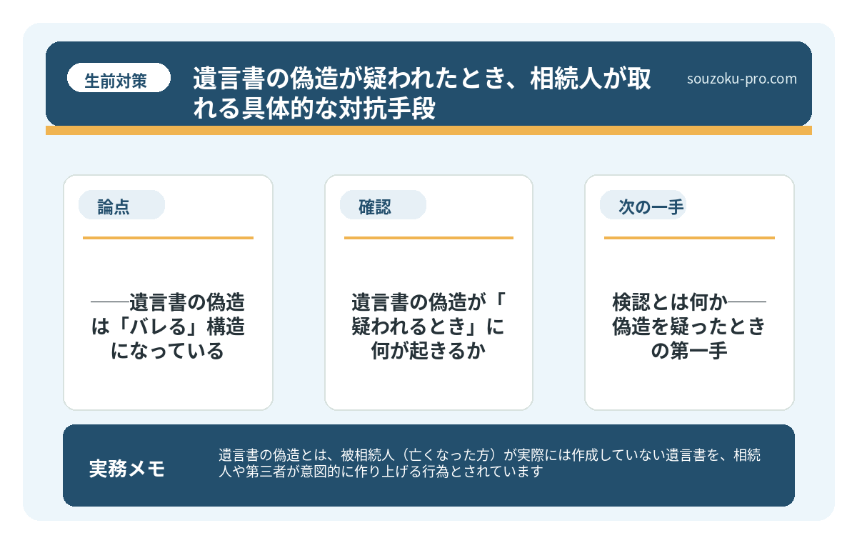 遺言書の偽造が「疑われるとき」に何が起きるか
