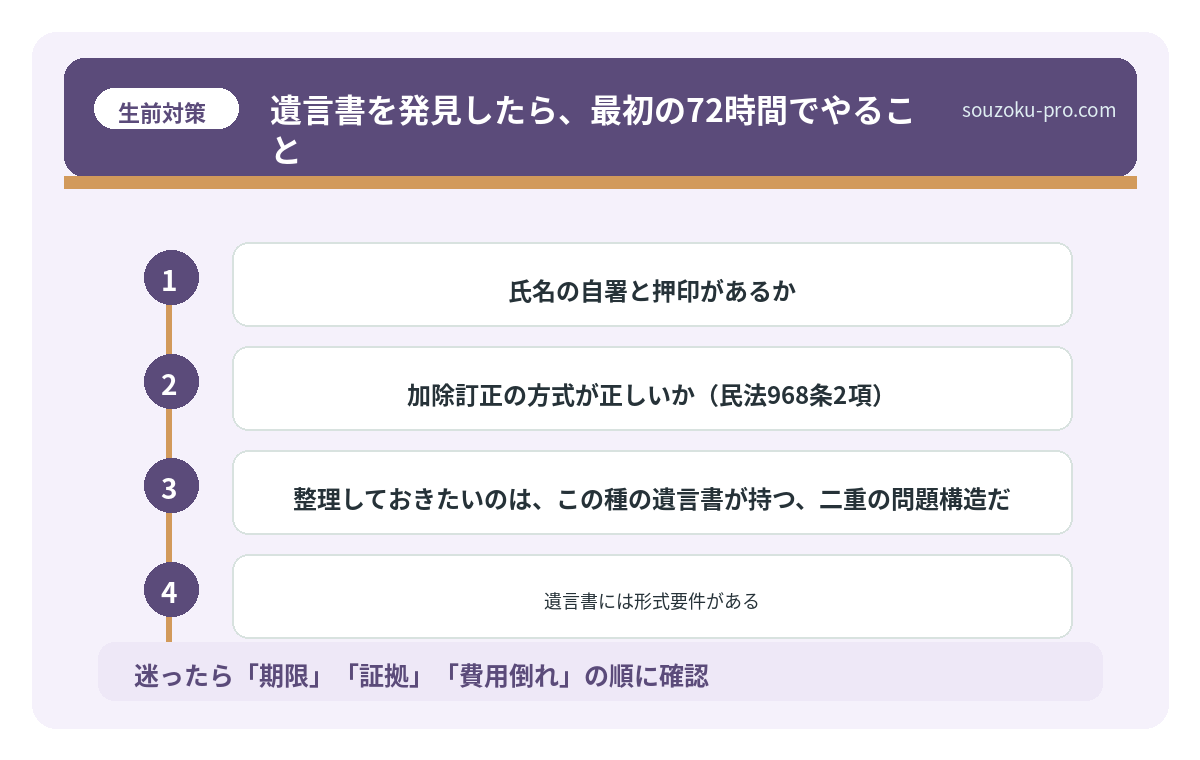 遺言書を発見したら、最初の72時間でやること